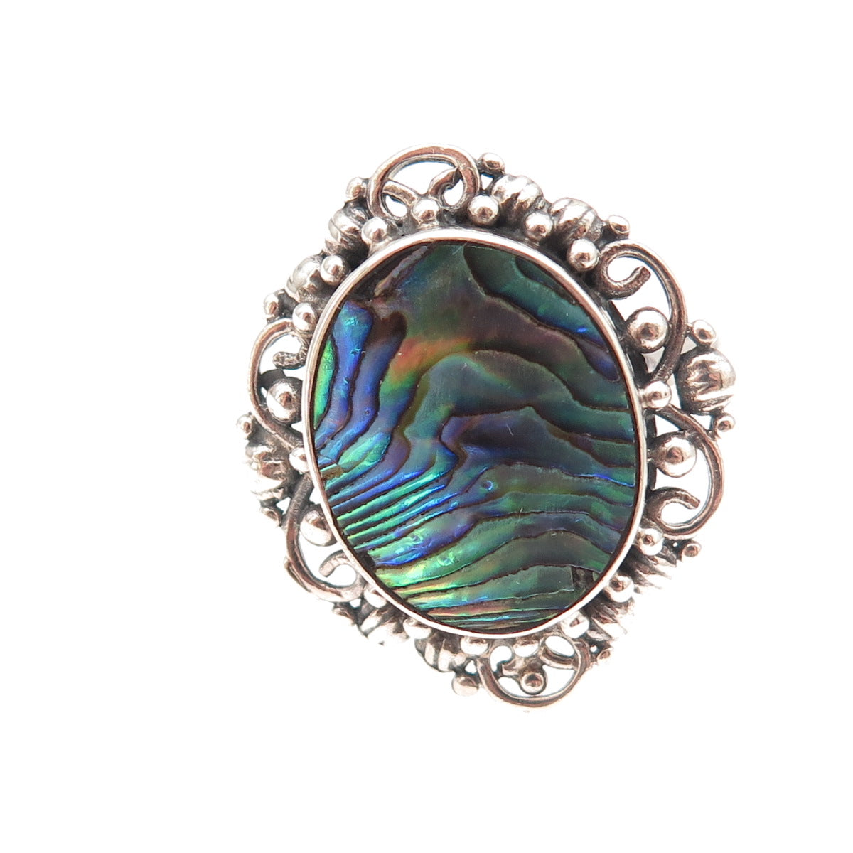 Merav 925 Sterling Silver Vintage Real Abalone Shell Oxidized Ring Size 10.25