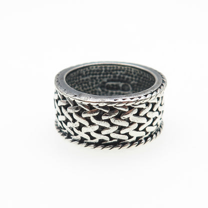 925 Sterling Silver Vintage Modernist Mesh Band Oxidized Ring Size 8.25