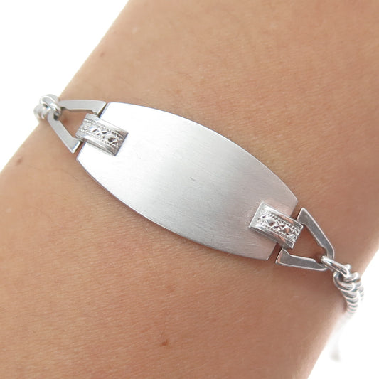 PONTIAC 925 Sterling Silver Antique ID Curb Link Bracelet 7.5"