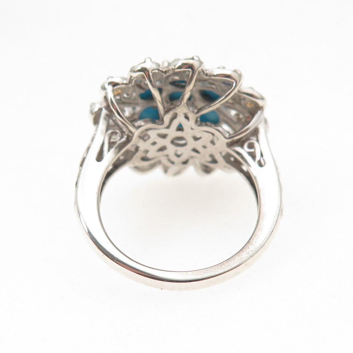 Chuck Clemency 925 Sterling Real Turquoise & Multi-Color Sapphire Ring Size 6.25