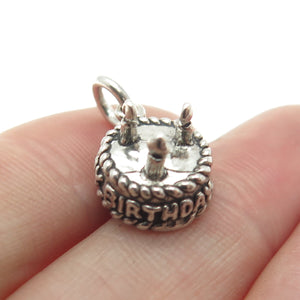 SUN WEST 925 Sterling Silver Vintage "Happy Birthday" Cake Charm Pendant
