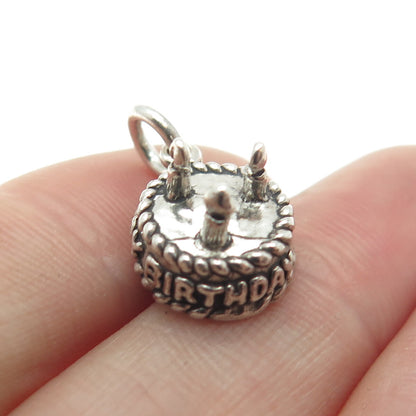 SUN WEST 925 Sterling Silver Vintage "Happy Birthday" Cake Charm Pendant