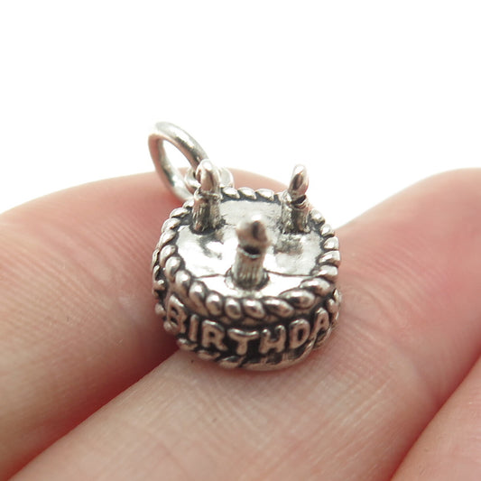 SUN WEST 925 Sterling Silver Vintage "Happy Birthday" Cake Charm Pendant