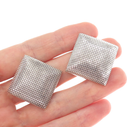 970 Silver Vintage Mexico Modernist Puffy Pillow Clip On Earrings