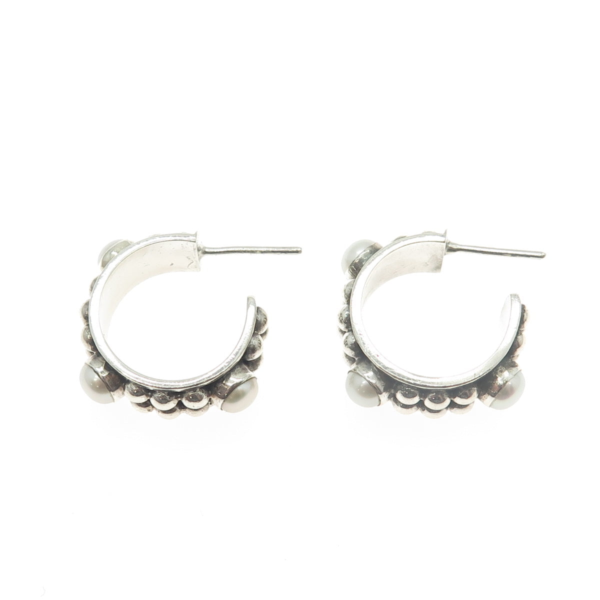 SUARTI 925 Sterling Silver Vintage Real Pearl Beaded Half Hoop Earrings