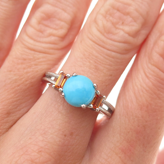 Chuck Clemency 925 Sterling Silver Real Turquoise & Citrine Ring Size 8