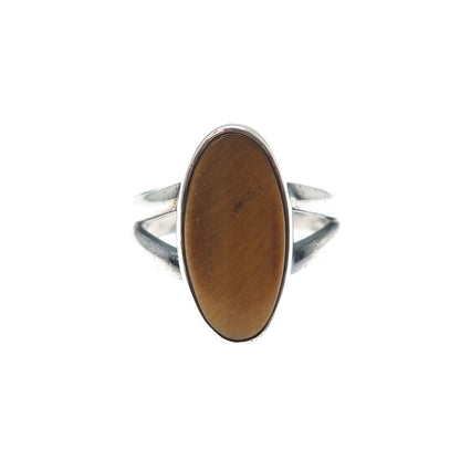 Giles Tasco Sterling Silver Vintage Mexico Real Tiger Eye Modernist Ring Size 7