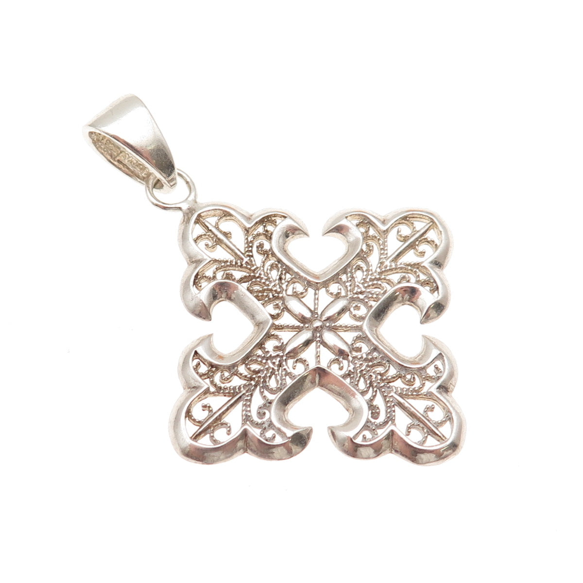 Milor Sterling Silver Vintage Italy Fleur de Lis Cross Filigree Charm Pendant