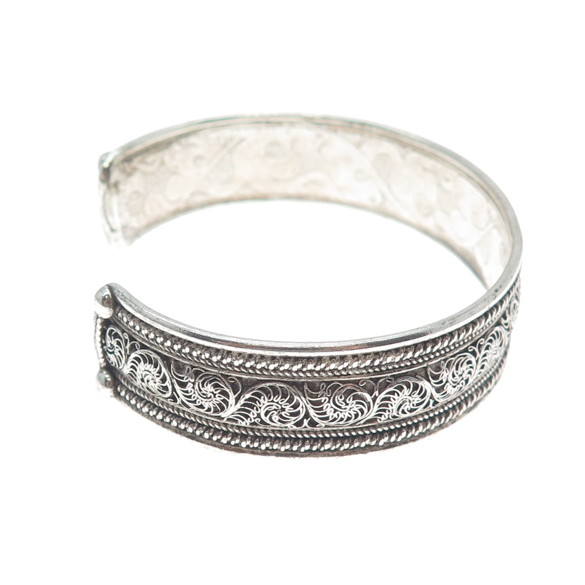 925 Sterling Silver Vintage Floral Filigree Oxidized Adjustable Bracelet 7.5"