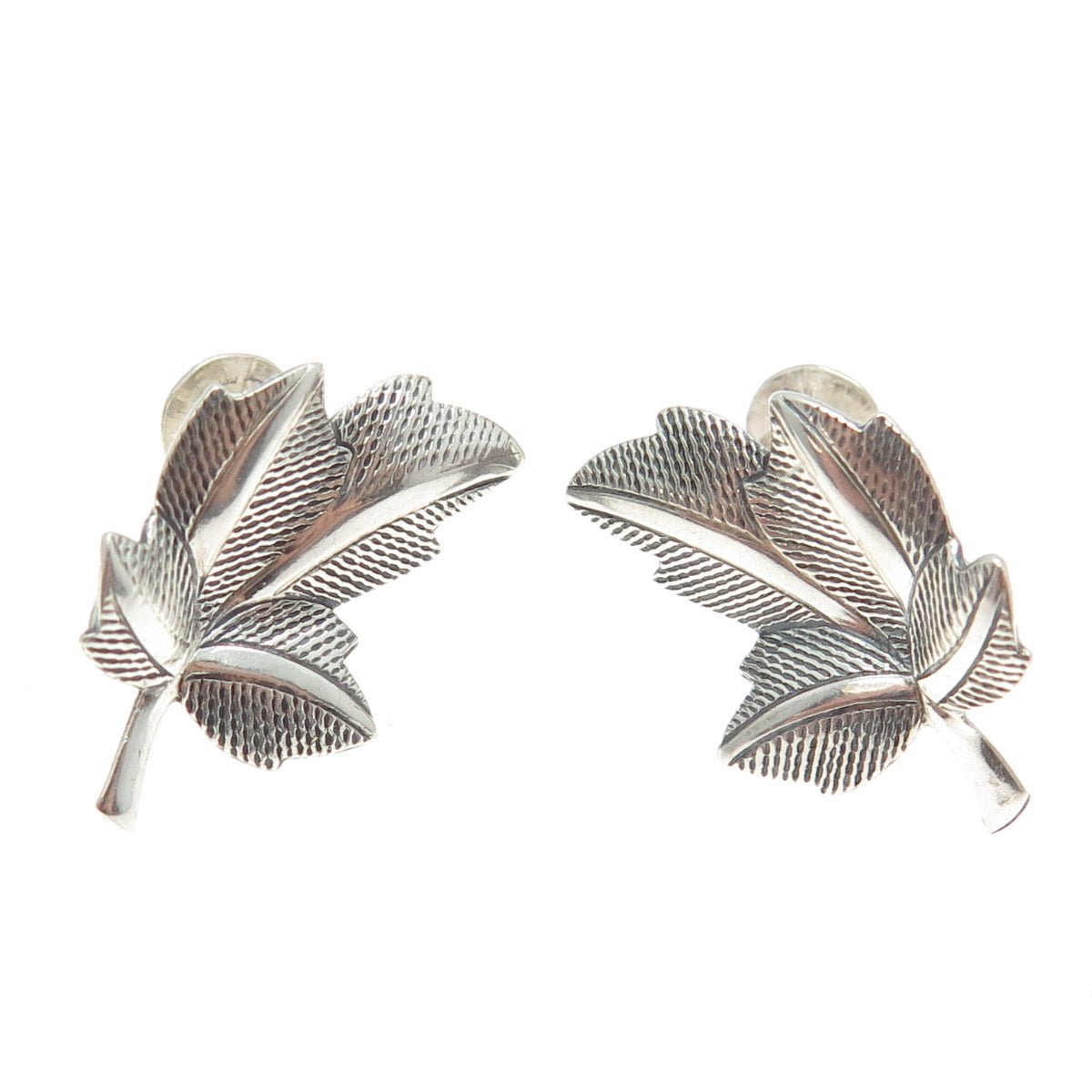 JEWELART 925 Sterling Silver Antique Art Deco Leaf Screw Back Earrings