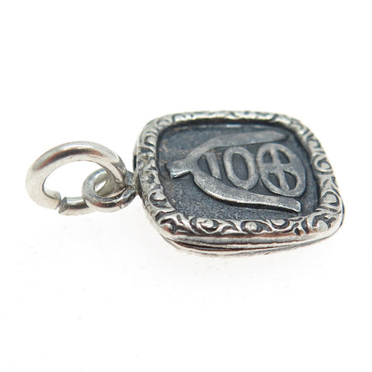 800 Silver Vintage Wishbone Runic Symbols Charm Pendant