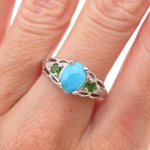 Chuck Clemency 925 Sterling Turquoise Chrome Diopside & White Topaz Ring Size 7