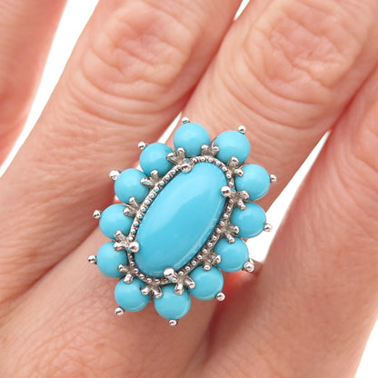 D'Joy 925 Sterling Silver Real Sleeping Beauty Turquoise Floral Ring Size 8