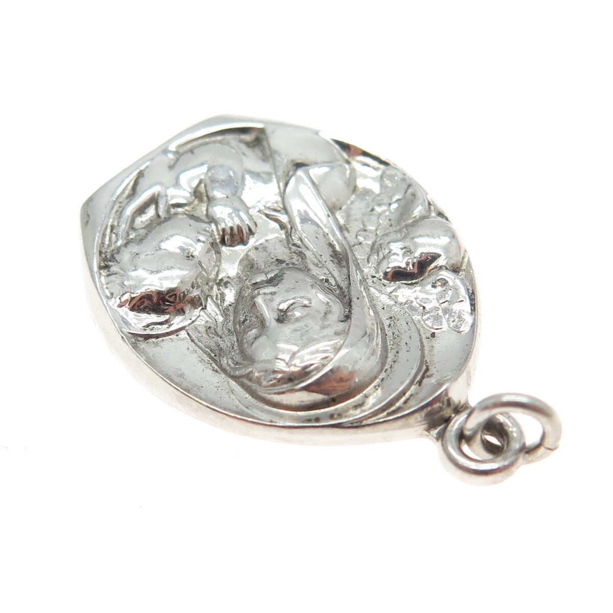 THE THOMAE CO. 925 Sterling Silver Antique Art Deco St. Mary Baby Jesus Pendant