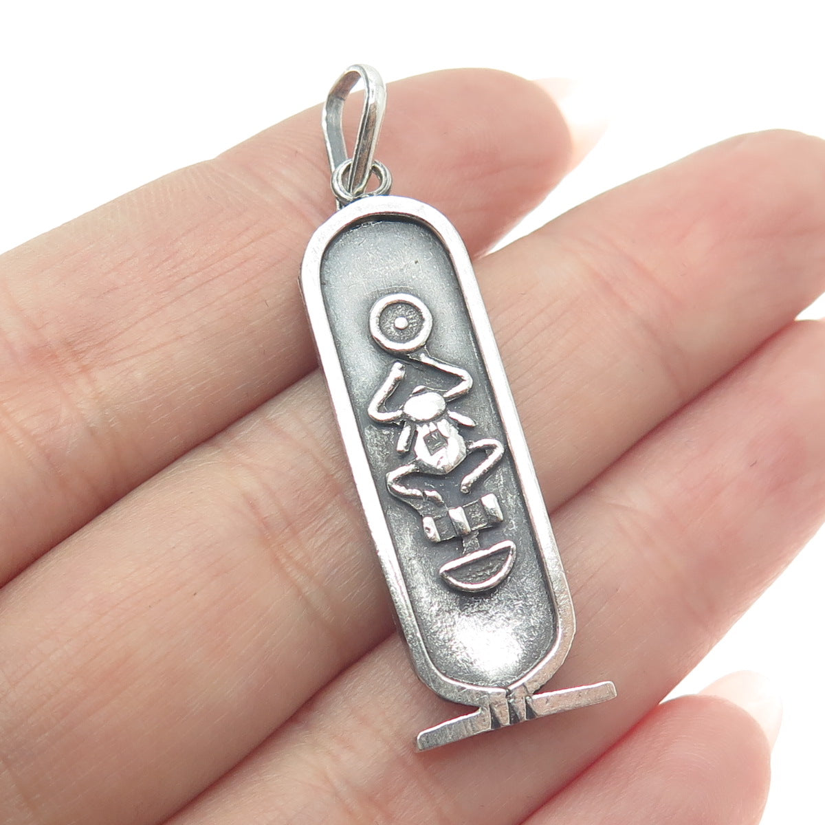 800 Silver Vintage Egypt Pharaoh & Scarab Cartouche Pendant