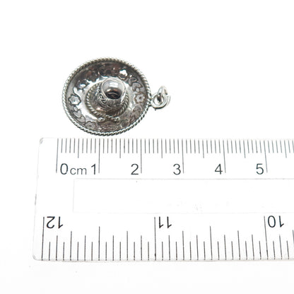 925 Sterling Silver Vintage Sombrero Oxidized 3D Charm Pendant