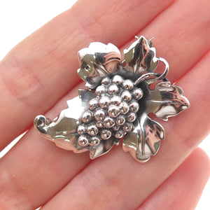 925 Sterling Silver Vintage Modernist Grape Oxidized Pin Brooch