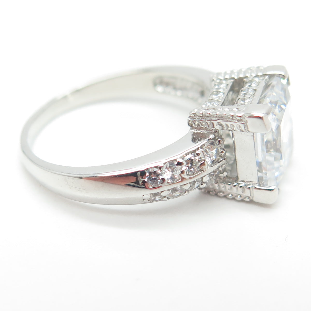 925 Sterling Silver Princess & Round-Cut C Z Engagement Ring Size 7