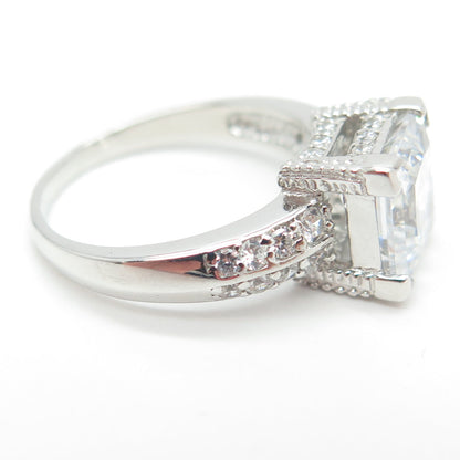 925 Sterling Silver Princess & Round-Cut C Z Engagement Ring Size 7