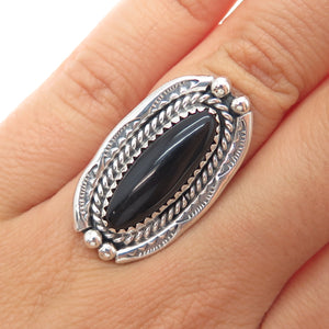Old Pawn 925 Sterling Silver Vintage Southwestern Black Onyx Ring Size 5.75