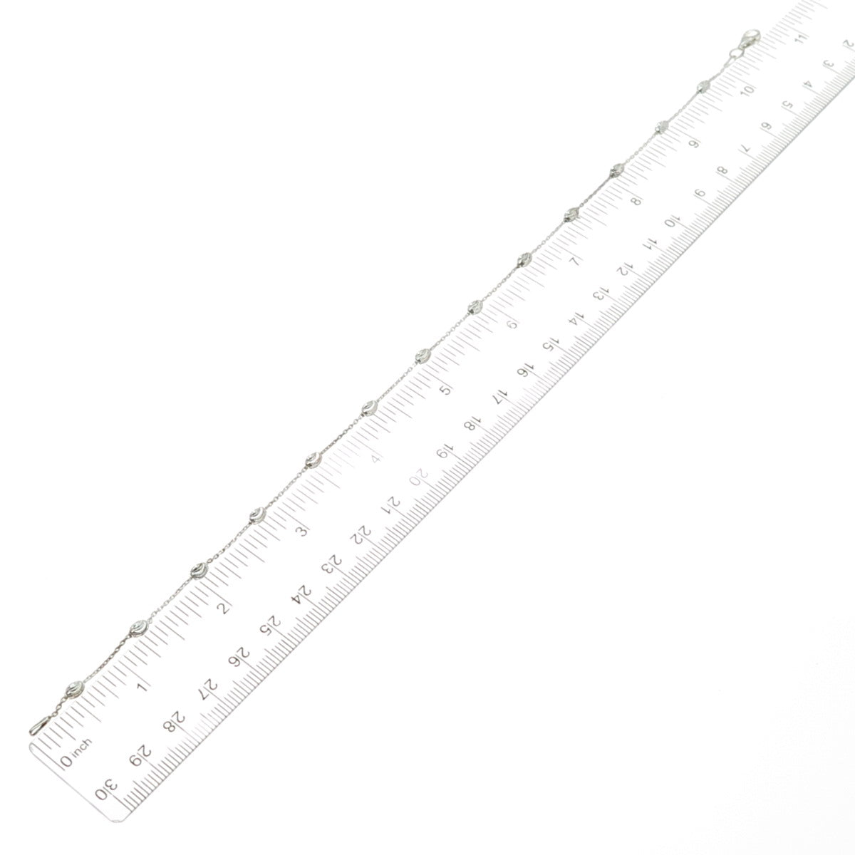 925 Sterling Silver Italy Diamond-Cut Bead Station Cable Anklet / Bracelet 10.5"