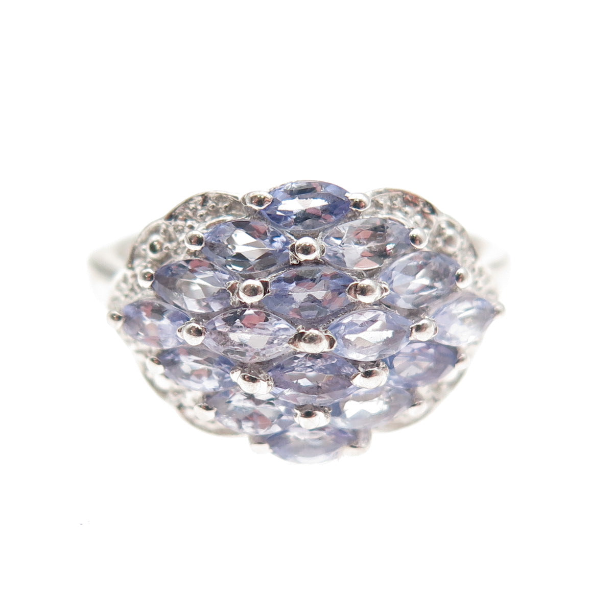 Chuck Clemency 925 Sterling Silver Real Marquise-Cut Tanzanite Ring Size 7