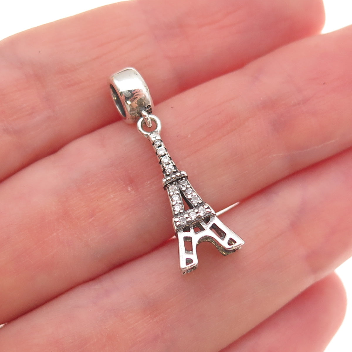 925 Sterling Silver C Z Eiffel Tower Dangle Charm