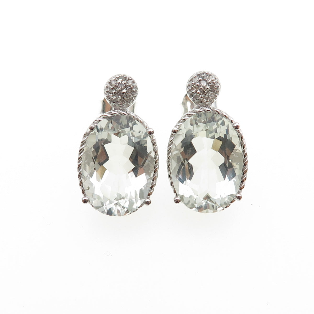 925 Sterling Silver Real Diamond Accent & Green Amethyst Dangle Earrings