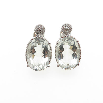 925 Sterling Silver Real Diamond Accent & Green Amethyst Dangle Earrings