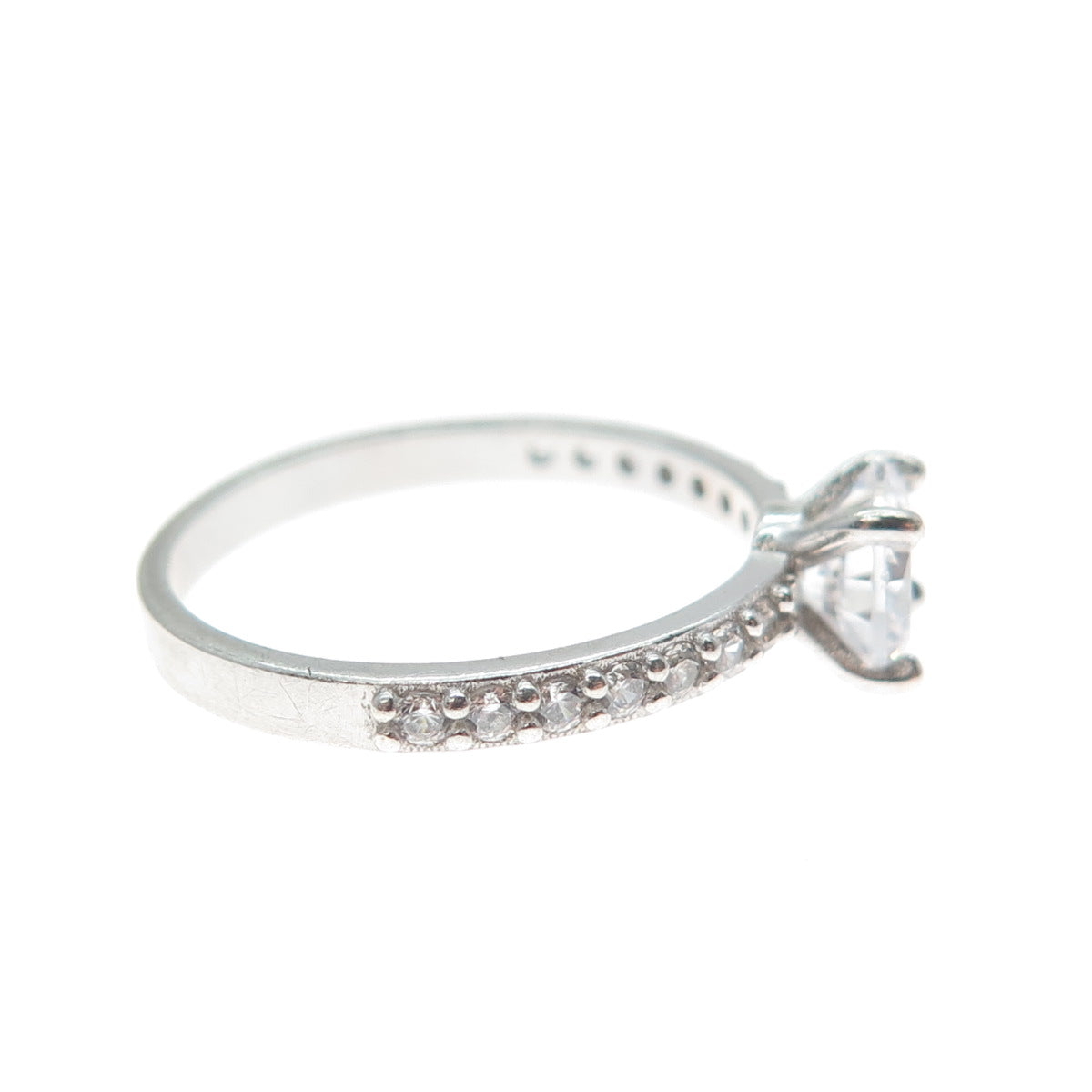 925 Sterling Silver Vintage European Round-Cut C Z Engagement Ring Size 6