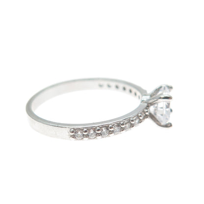 925 Sterling Silver Vintage European Round-Cut C Z Engagement Ring Size 6