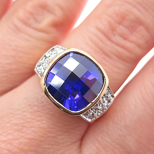 925 Sterling Silver Gold Plated Purple & White C Z Ring Size 7