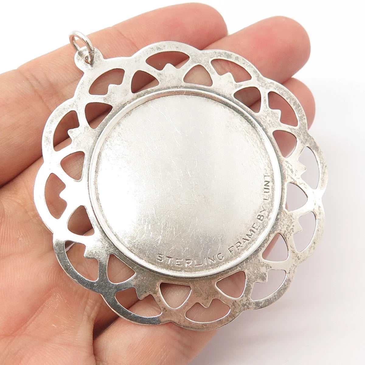 925 Sterling Silver Vintage Lunt Enamel Season Greetings 1985 Frame Pendant