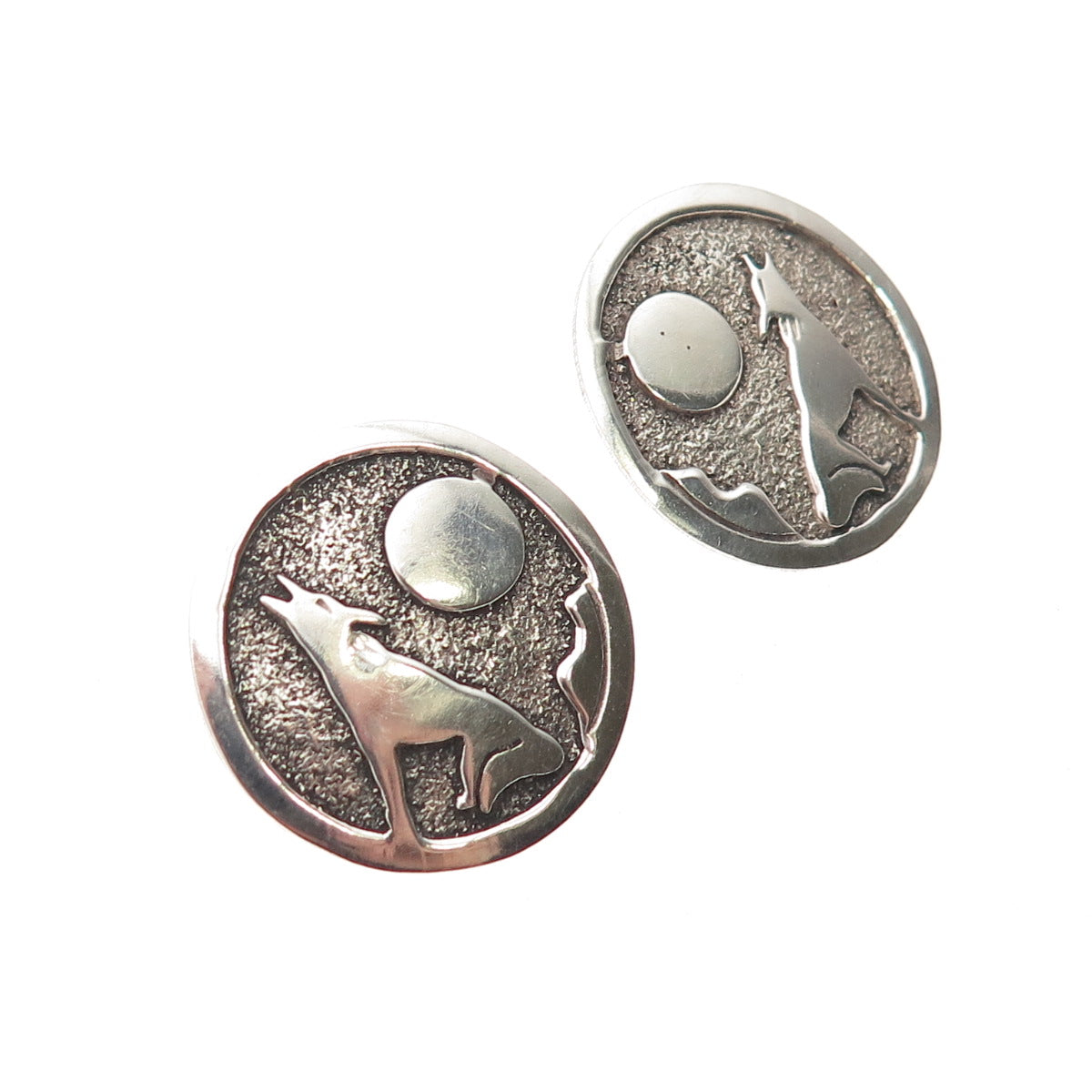 Gibson Gene Navajo Old Pawn 925 Sterling Silver Vintage Howling Wolf Earrings