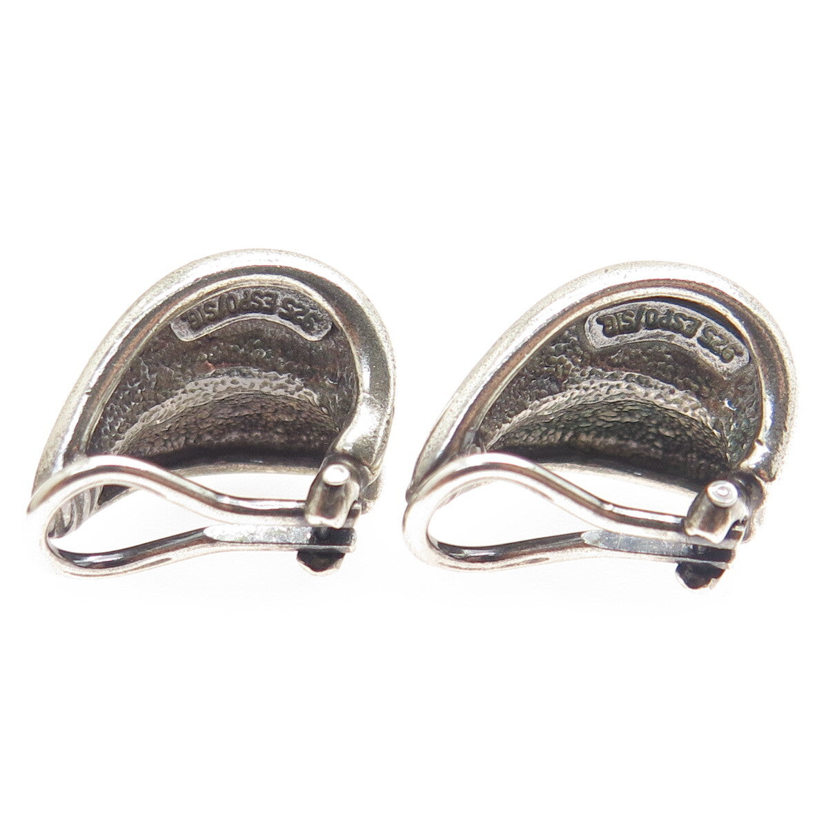 ESPO SIG Joseph Esposito Sterling Silver Vintage Petal Oxidized Clip On Earrings