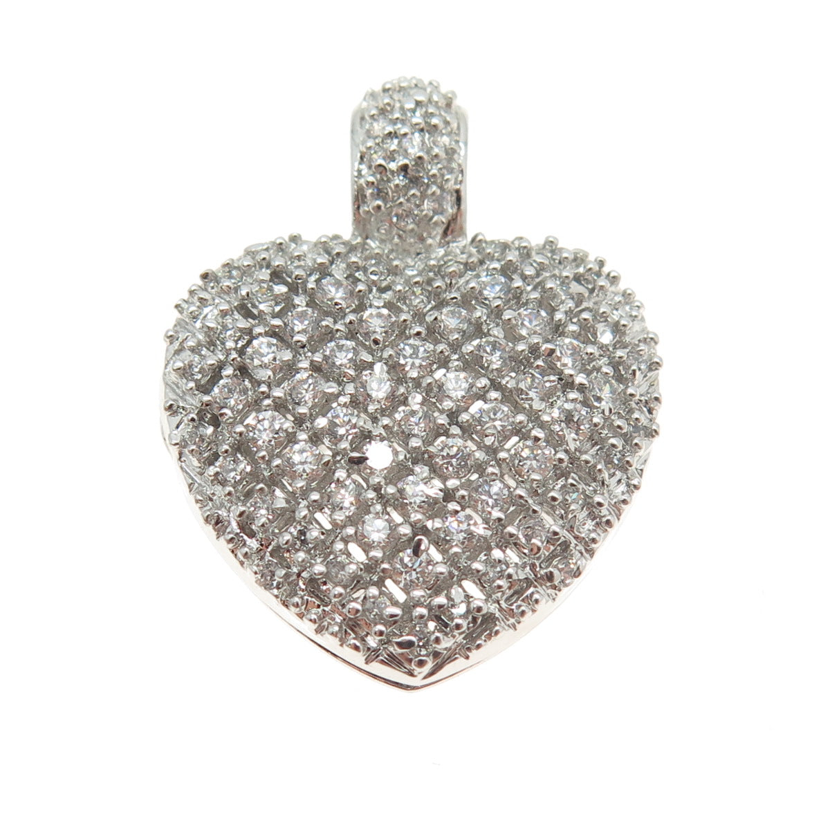 925 Sterling Silver Round-Cut C Z Heart Locket Pendant