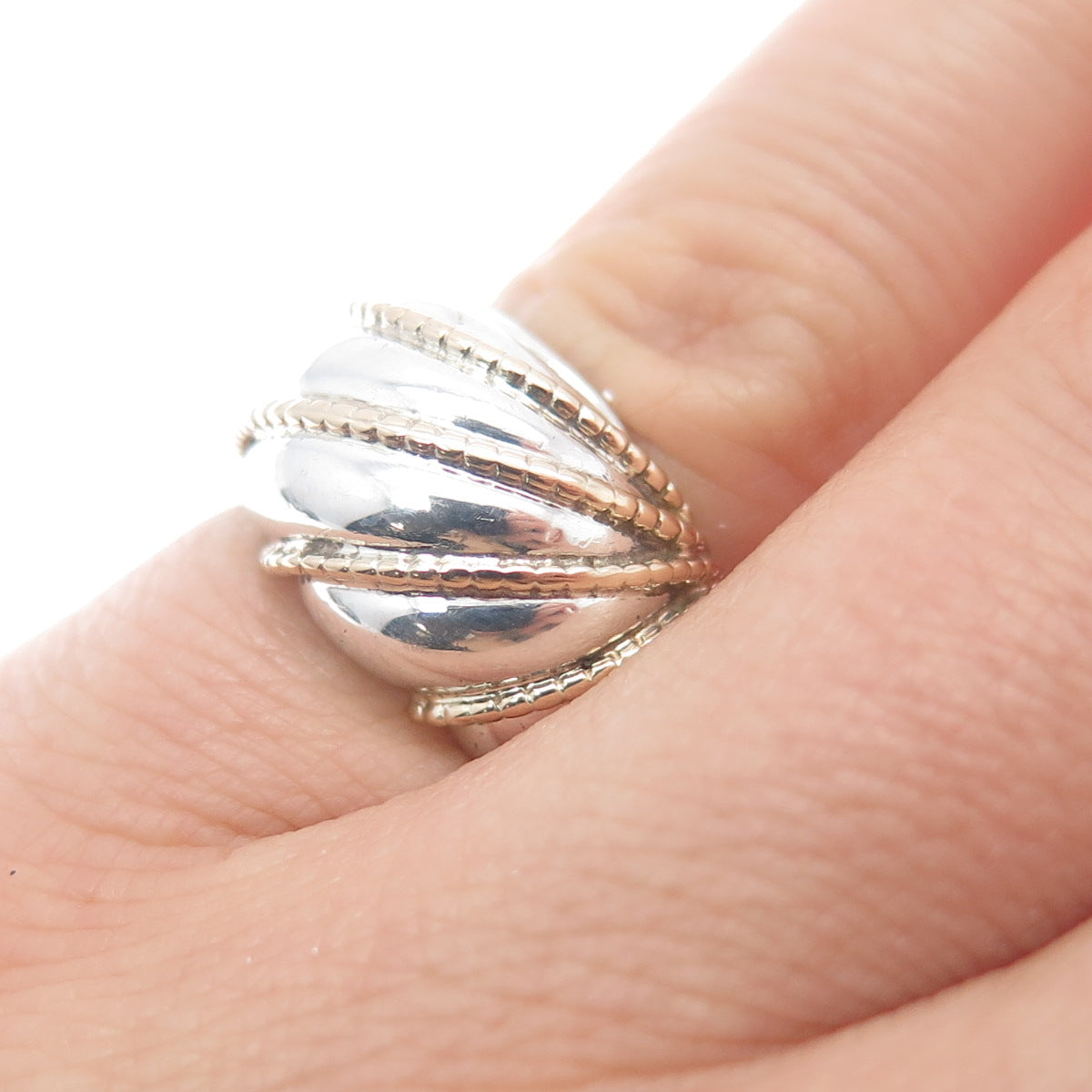 14K Gold 925 Sterling Silver Vintage Modernist Ring Size 4.25