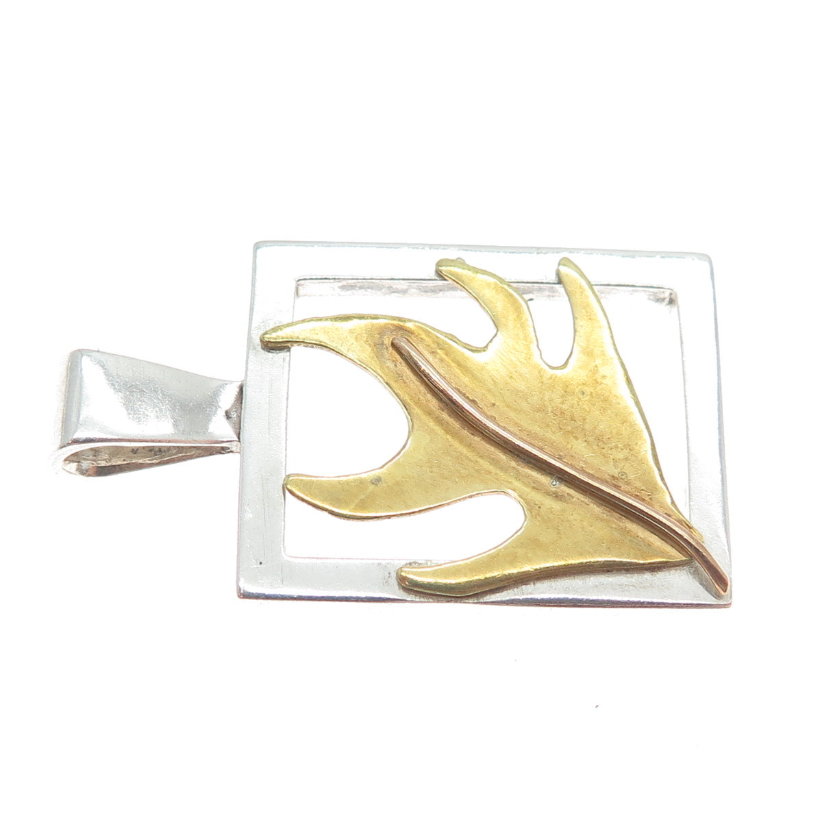 925 Sterling Silver 2-Tone Vintage Oak Leaf Pendant