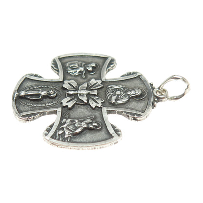 CHAPEL 925 Sterling Silver Antique Art Deco 4-Way Cross Religious Pendant