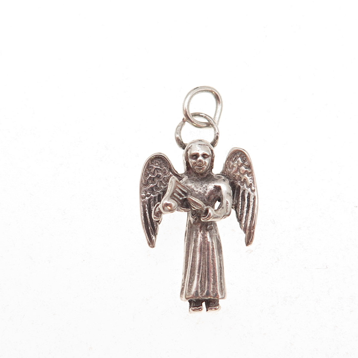 925 Sterling Silver Vintage Angel Oxidized 3D Charm Pendant