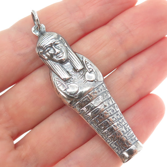 800 Silver Vintage Egyptian King Tutankhamun Oxidized 3D Pendant