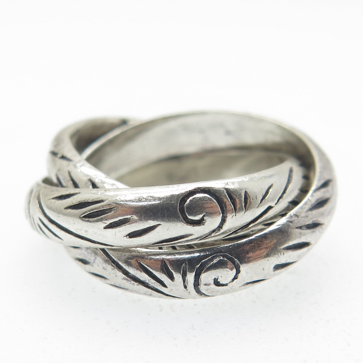925 Sterling Silver Vintage Engraved Trinity Interlocked Band Ring Size 6