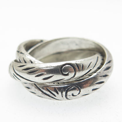 925 Sterling Silver Vintage Engraved Trinity Interlocked Band Ring Size 6