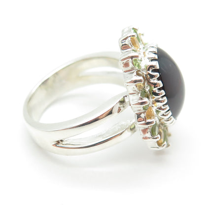 925 Sterling Silver Real Cabochon Tourmaline Peridot & Citrine Ring Size 8