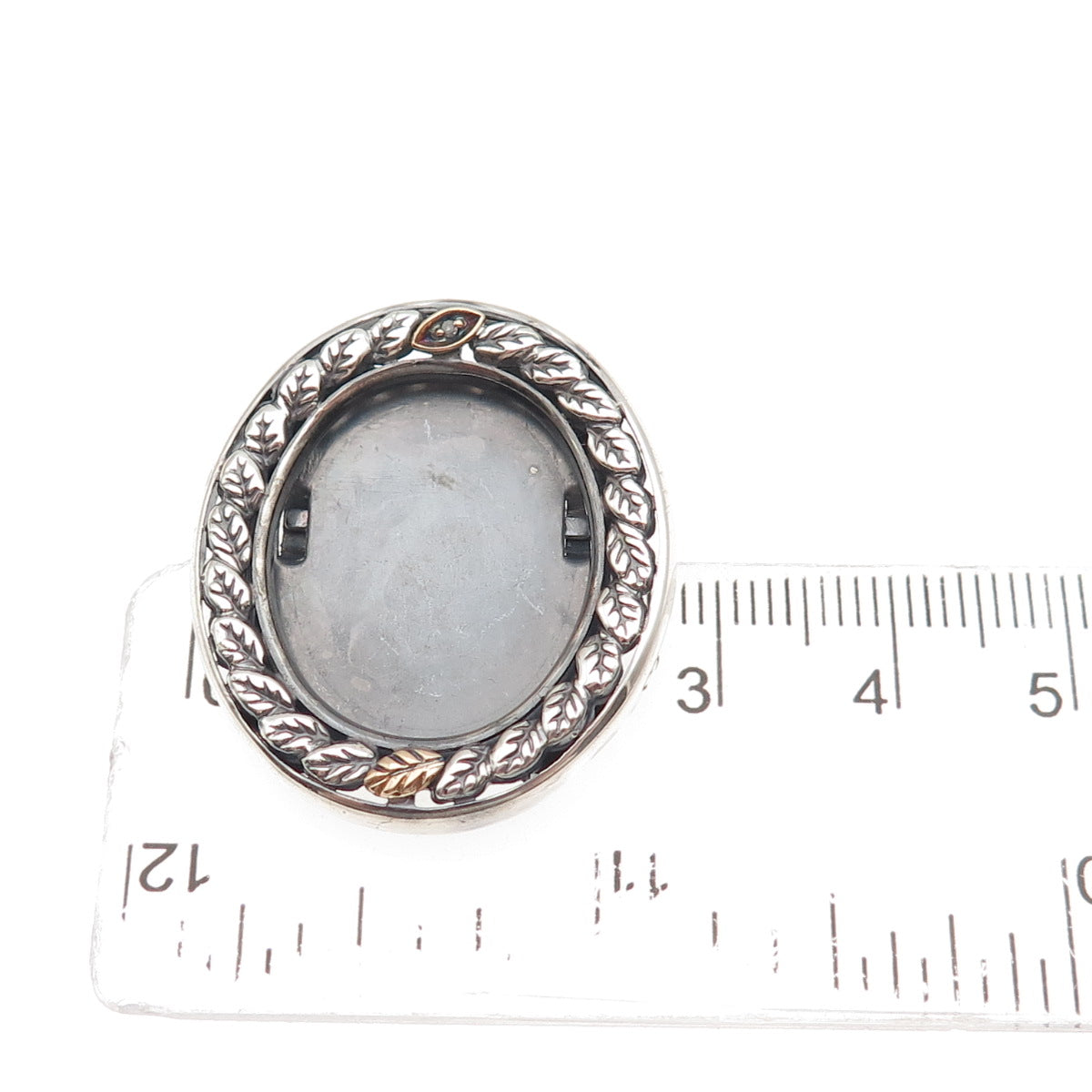 925 Sterling Silver 10K Gold Vintage Real Diamond Picture Frame Brooch / Pendant