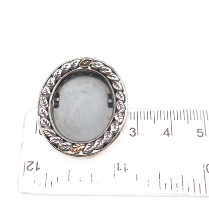 925 Sterling Silver 10K Gold Vintage Real Diamond Picture Frame Brooch / Pendant