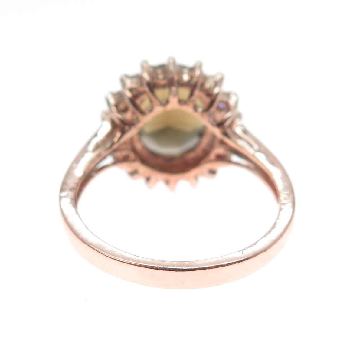 925 Sterling Silver Rose Gold Plated Real Smoky Quartz & C Z Ring Size 8.25