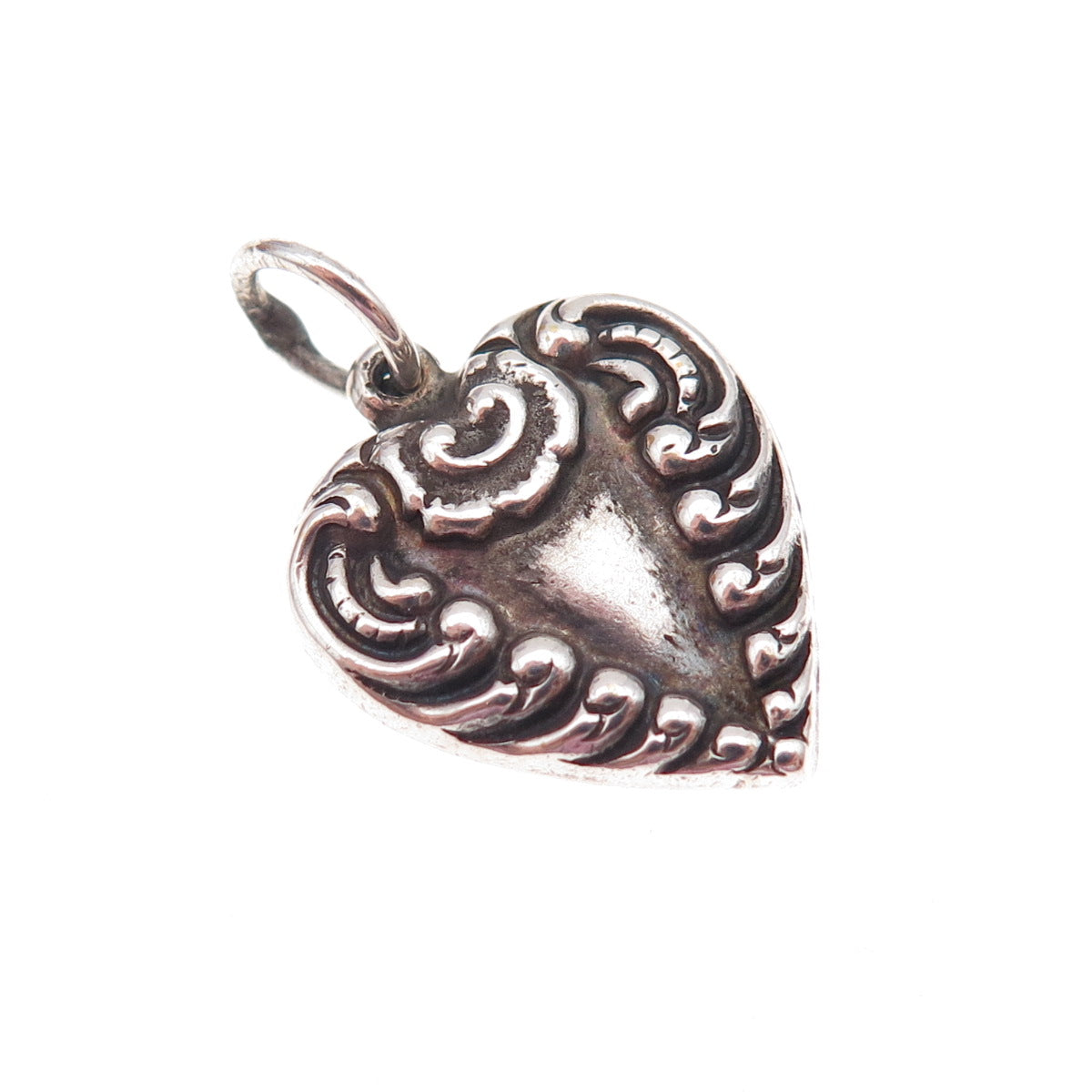 925 Sterling Silver Antique Art Deco Engraved Chatelaine Heart Charm Pendant