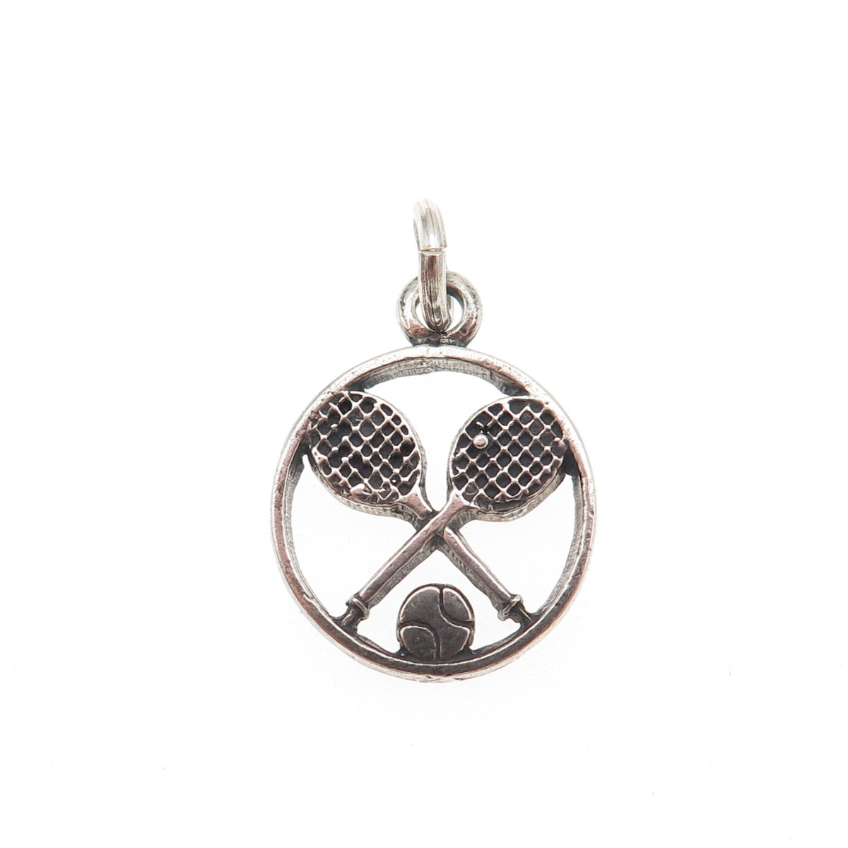 925 Sterling Silver Vintage Tennis Rackets & Ball Oxidized Mini Charm Pendant
