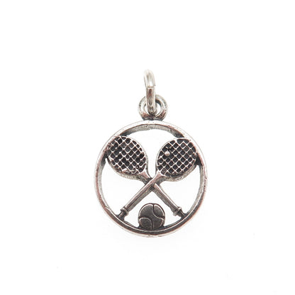 925 Sterling Silver Vintage Tennis Rackets & Ball Oxidized Mini Charm Pendant